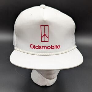 Vintage Oldsmobile Hat Cap Strap Back White Made USA Rope Advertising Mens 80s